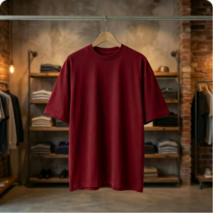 Oversized t-shirt product view for merch collections